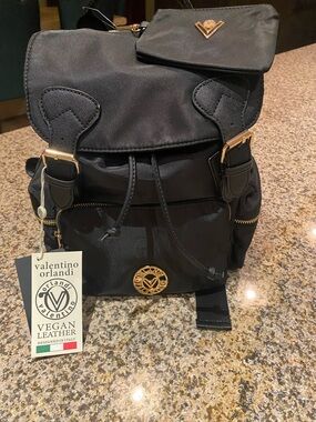 Valentino Orlandi Black Backpack with Gold Accents